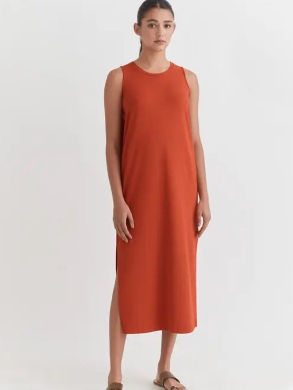 Cuyana Drape Back Orange Sleeveless Midi Dress